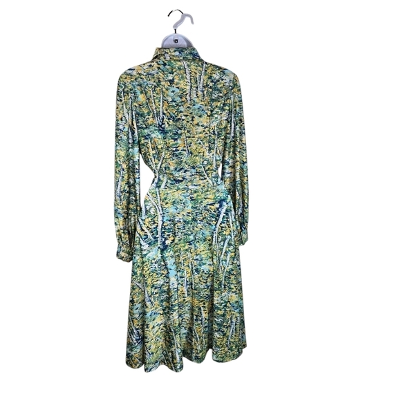 Vtg 70s dagger pointed collar button up long sleeve silky nylon secretary dress - Picture 2 of 10